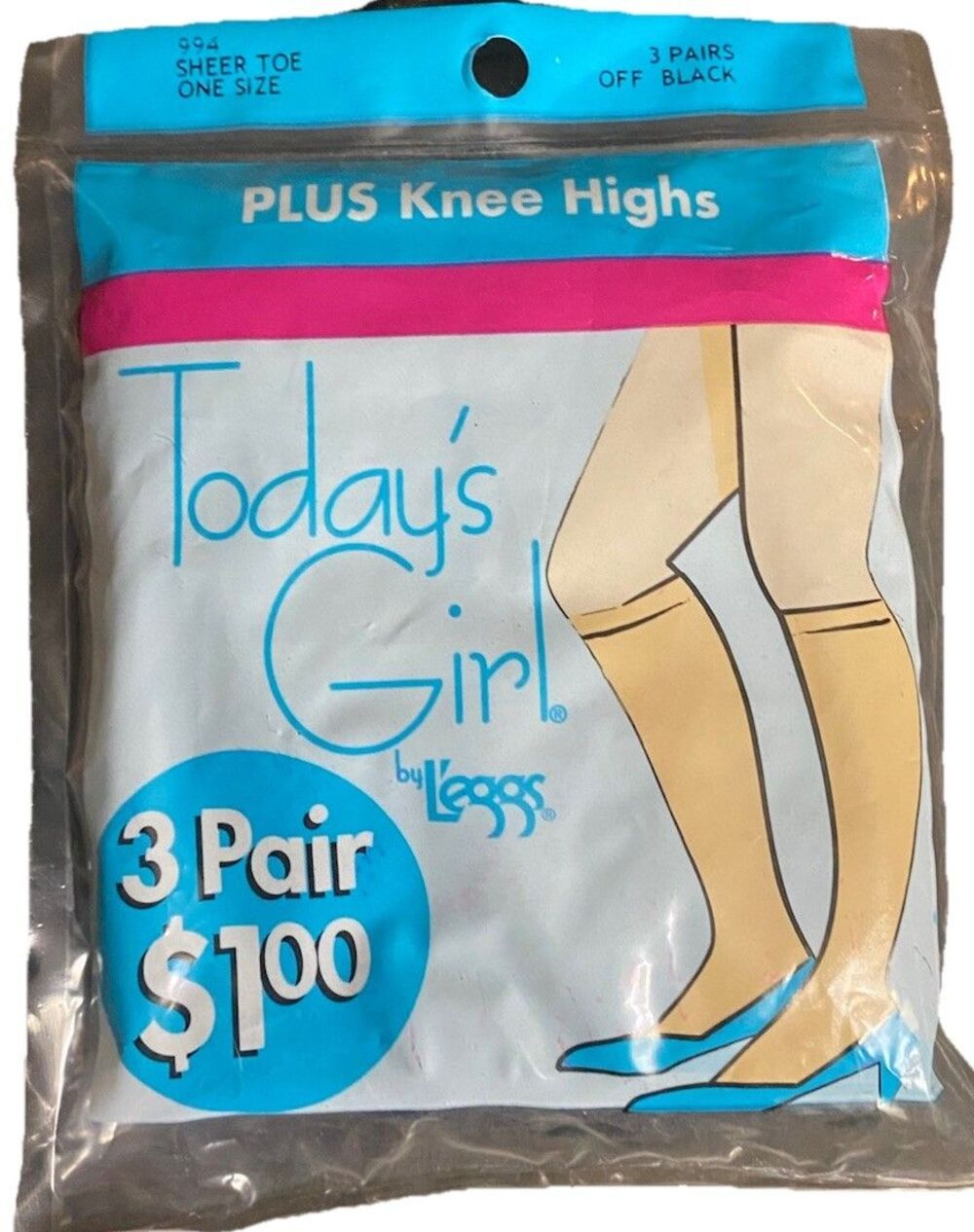 Vintage L’eggs Today’s Girl Plus Sz Knee High, 1 Suntan & 1 Off Black.